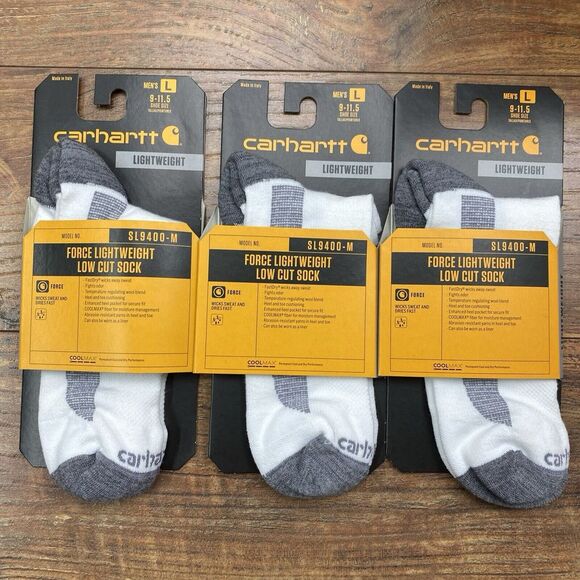 NEW! Mens Carhartt Force Lightweight Low Cut‎ Sock White Size L 9-11.5 (3 Pairs) - Picture 1 of 6